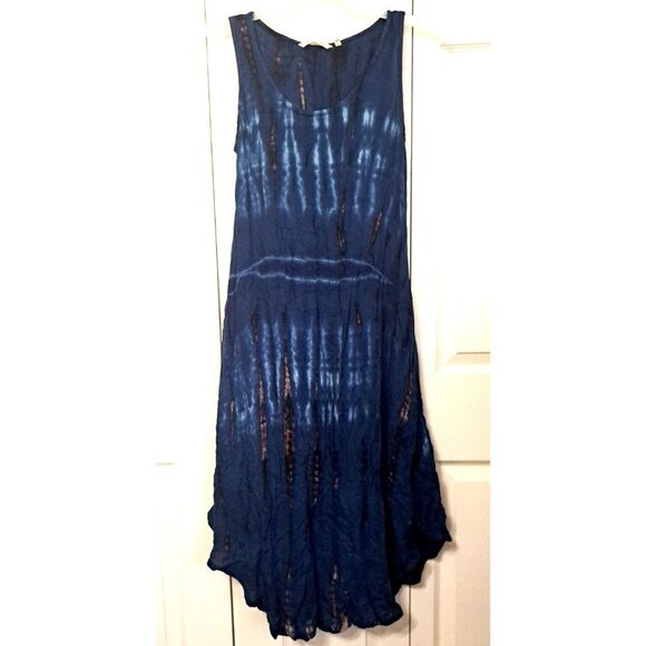 Soft Surroundings S  Blue TieDye Sleeveless Midi Dress w/Pockets Gathered Back - Picture 1 of 8
